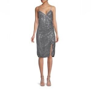 BCBGeneration Silver Sequin Midi Dress
